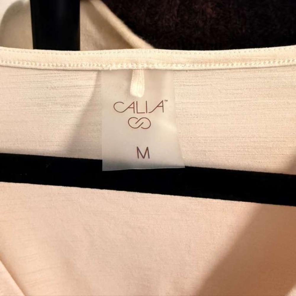 NWOT Calia White Long Sleeve Draped V-Neck Stretch Wrap Top - Picture 3 of 3